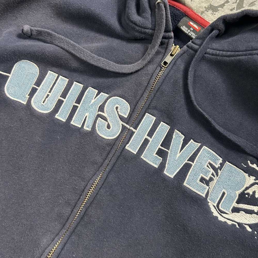 Quiksilver Hoodie Mens Medium Blue Full Zip Fleece Graphic Logo Sweatshirt - Picture 2 of 7